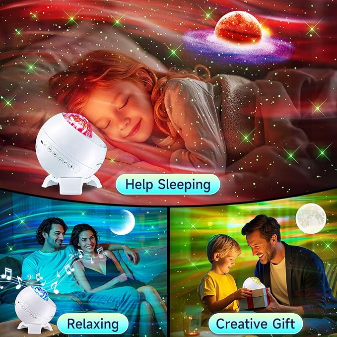 Sound Machine White Noise Machine for Sleeping, 15 Soothing Sounds & Bluetooth Speaker Aurora Light Projector, 15Colors White Noise Sound Machine for Sleep Therapy for Adults & Kids Red Light Lamp