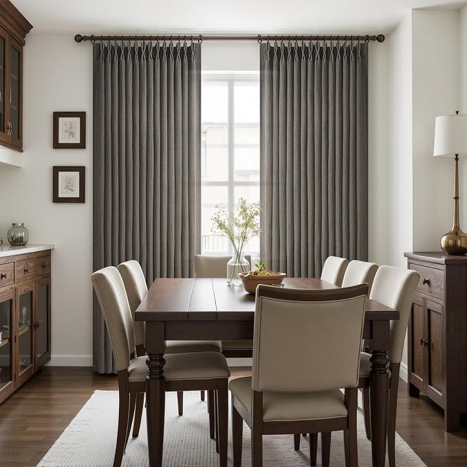 Pinch Pleated Chocolate Tart Semi Sheer Curtains 84 Inches Long for Living Room, Memory Trained Natural Linen Farmhouse Curtain Light Filtering Privacy Thick Drapes Bedroom Windows Burg 2 Panels Set