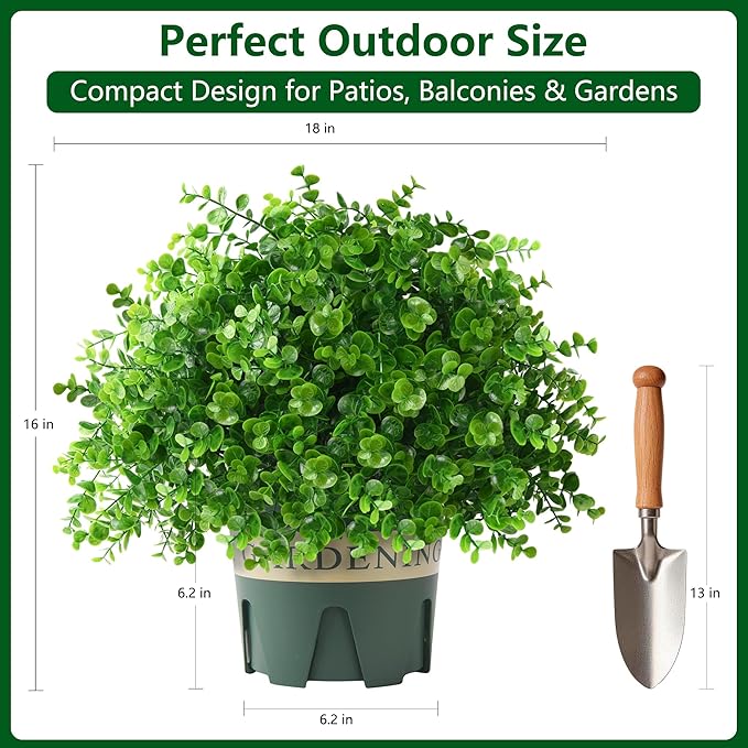 florisso 2 Pack Artificial Boxwood Topiary Trees, UV-Resistant Faux Realistic Greenery Potted Bushes with Pots for Front Door, Porch, Farmhouse, Garden Decor