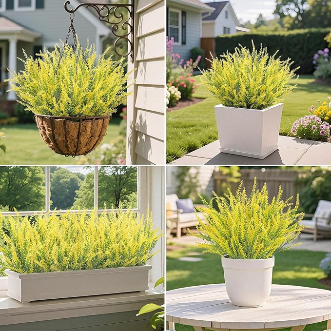 Ouddy Decor 24 Bundles Artificial Lavender Fake Flowers Faux Plastic Plants for Home Wedding Kitchen Garden Patio Window Box Office Table Centerpieces Indoor Outdoor Decor, Yellow