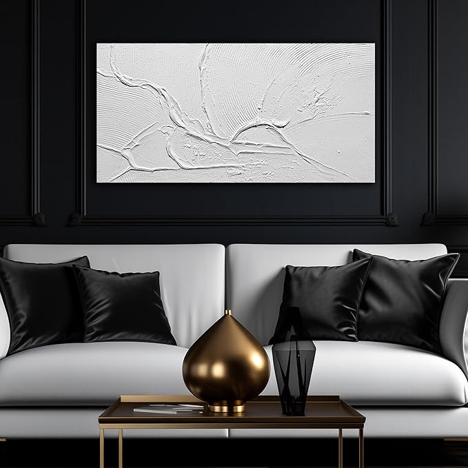 THRLVEART Abstract Canvas Wall Art For Kitchen Minimalist Hand Painted Wall Art For Bedroom White Wall Decor For Living Room Size 20 x 40 Inch