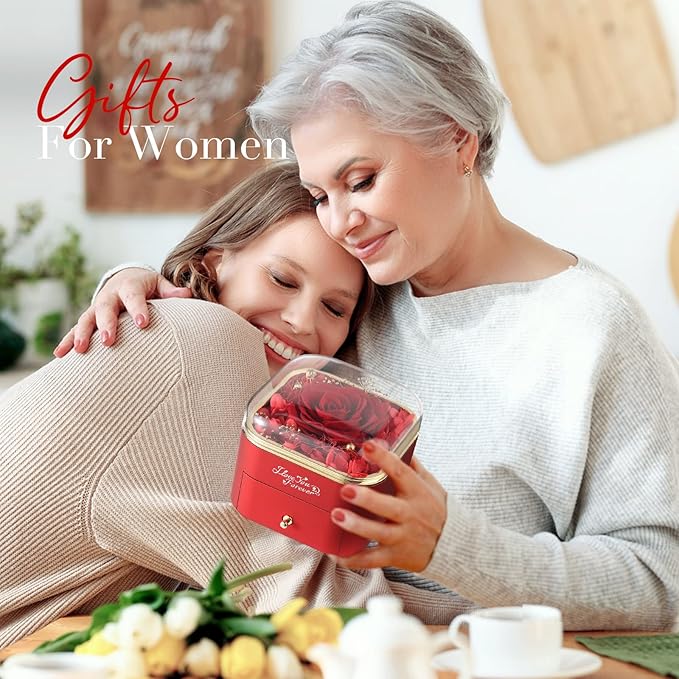 NEWNOVE Gifts for Her, Preserved Real Red Rose with Angle Wings Necklace, Forever Flowers Gifts for Mom Grandma Wife Girlfriend at Christmas, Valentines, Anniversary or Birthday Gifts for Women