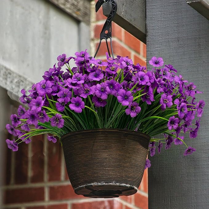 LikSoor 21 Bundles Artificial Outdoor UV Resistant Flowers No Fade Fake Outside Flowers Plastic Greenery Faux Shrubs Garden Porch Window Box Home Decoration(Violet)