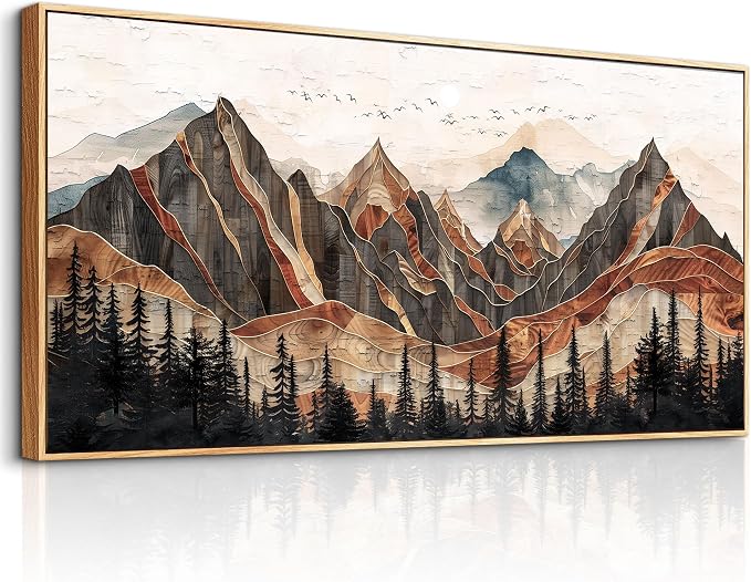 XIGUANGART Mountain Landscape Abstract Pictures Canvas Wall Art For Living Room Print Painting Artworks Nature Forest Large Framed Wall Decor For Bedroom Office Modern Home Decorations 24x48