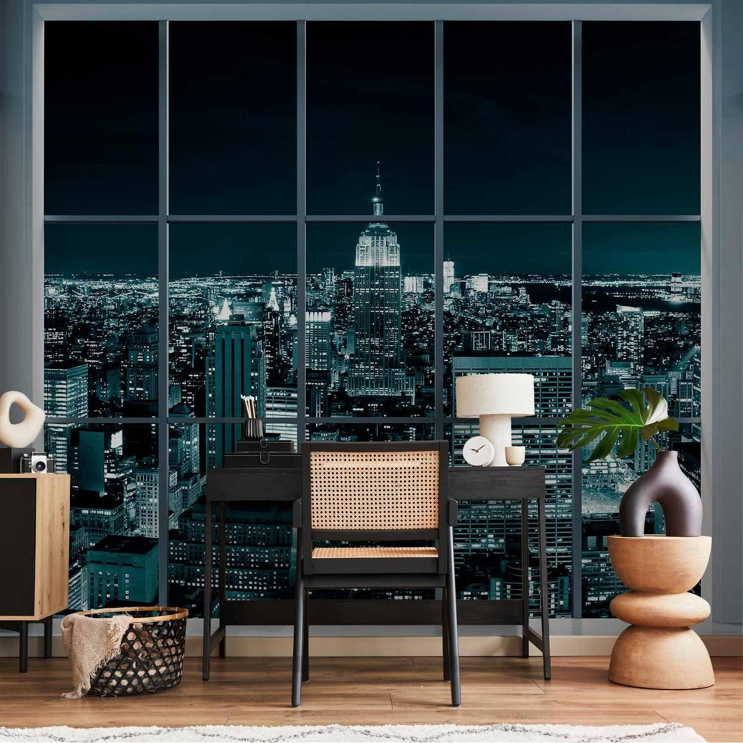 artgeist Wall Mural New York City 216x98 in - XXL Non-Woven Corner Wallpaper Fleece Angle Wall Decor Photo Print Picture Image Design Modern Night Window View Skyline Panorama c-A-0074-a-f