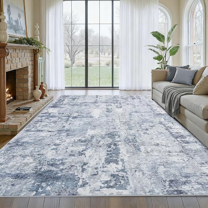 GarveeHome 5x7 Abstract Area Rug for Living Room Bedroom, Modern Washable Rugs Soft Low Pile Non Slip Accent Floor Mat Blue Grey Throw Rug Indoor Carpet Dining Room Playroom