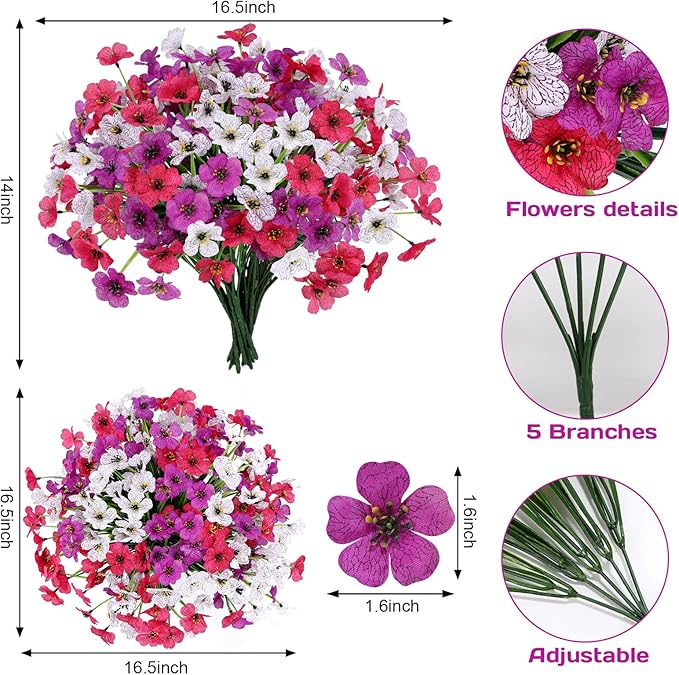 Geegoods Artificial Mums Flowers for Outdoors, 12 Bundles UV Resistant Fake Plastic Colorful Mix Flowers for Patio Porch Spring Summer Decor