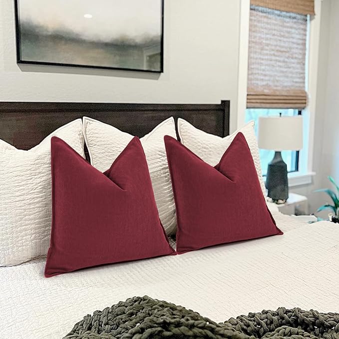 ZWJD Burgundy Pillow Covers 22x22 Set of 2 Chenille Throw Pillow Covers with Elegant Design Soft and Luxurious Decorative Throw Pillows for Couch, Bed, and Home Decor