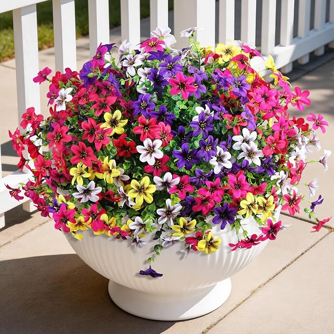Homsunny Artificial Fake Flowers for Outdoor Spring Decoration, 12 Bundles Faux Plants Silk Daisy Bulk UV Resistant Realistic for Outside Porch Patio Balcony Planter Yard Garden Home Decor(Mixed 2)