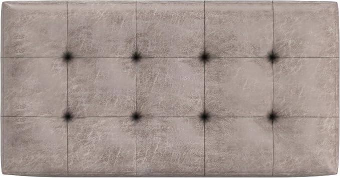 SIMPLIHOME Cosmopolitan Storage Ottoman - 34 inch Wide Upholstered Vegan Leather Rectangle Storage Ottoman Bench in Distressed Grey Taupe, Transitional Tufted Ottoman for Living Room with Lift-Up Lid