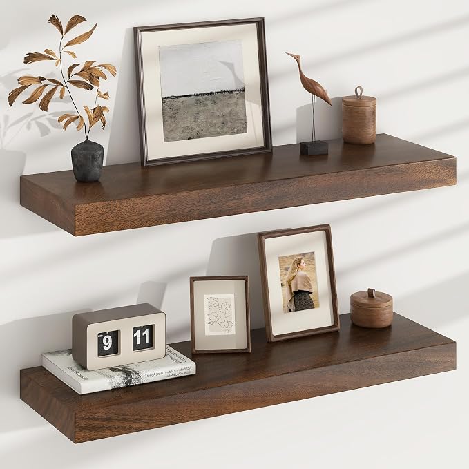 Floating Shelves for Wall, USA-Sourced Walnut Wood 30 Inch Wall Shelves Set of 2, Natural Wooden Mounted Picture Ledge Shelf, Nursery Book Storage Shelf Kids Bookshelf Display, Shelf for Bathroom