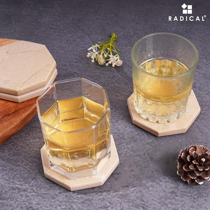 Radicaln Marble Coasters Set of 6 Handmade 3.5" Inch Verona Star Coasters for Drinks, Ideal Stone Coasters for Kitchen, Dining, and Living Room Decor