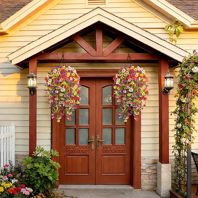 Artificial Flowers for Outdoors Spring Decor, 6 Bundles UV Resistant Realistic Fuax Silk Hanging Flowers, Fake Plants for Planter Indoor Outside Garden Porch Patio Balcony Yard(Mix