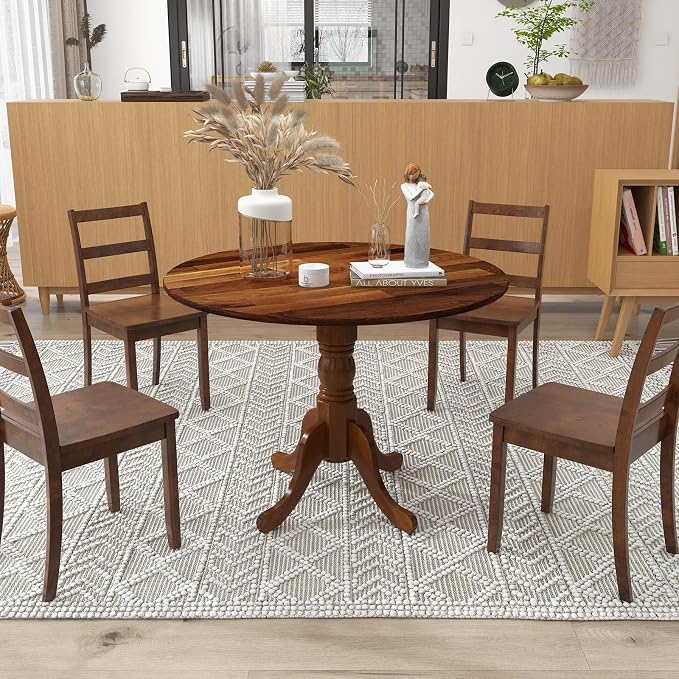 Giantex Round Dining Table, 39" D X 29" H, Rubber Wood Pedestal Table W/Round Tabletop & Curved Trestle Legs, 4-Person Dinner Table for Kitchen, Dining Room, Restaurant (Walnut)