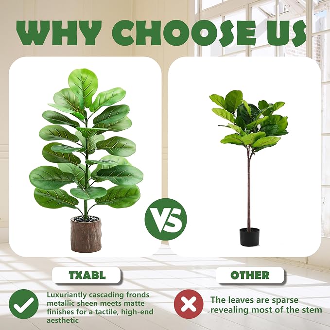 2 Pack Artificial Fiddle Leaf Fig Tree 30in, Large Realistic Faux Ficus Lyrata Plant with Wood-Grain Pot Table Top Faux Plant for Indoor Outdoor Home, Office, Living Room, Bathroom Decor