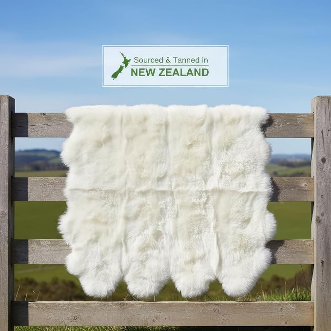 Genuine Extra Large Sheepskin Rug for Living Room/Bedroom - Super Soft Sheep Skin - Eight Pelt Natural Non-Dyed Fur with Skid Resistant Suede Backing, 6ft. x 8ft.