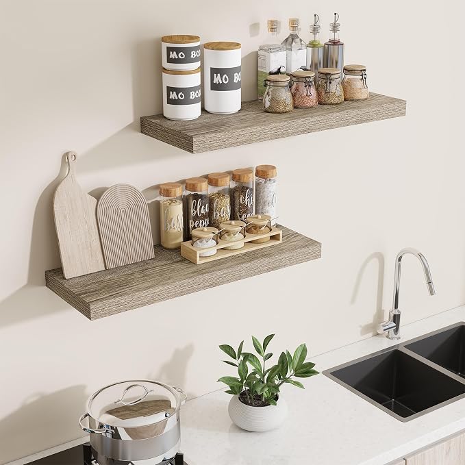 Dreamland 30Inch Floating Shelves for Wall 8" Deep Grey Set of 2 | Wall shelves for bathroom, bedroom, Living Room, kitchen, deep wall mount wood storage display for home decor 30" x 8"