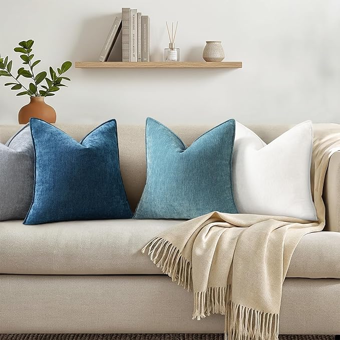 decorUhome Summer Couch Throw Pillow Covers 20x20 Set of 2, Decorative Soft Velvet Modern Cozy Chenille Pillow Cases with Elegant Design for Sofa Bed Living Room Home Decor, Teal