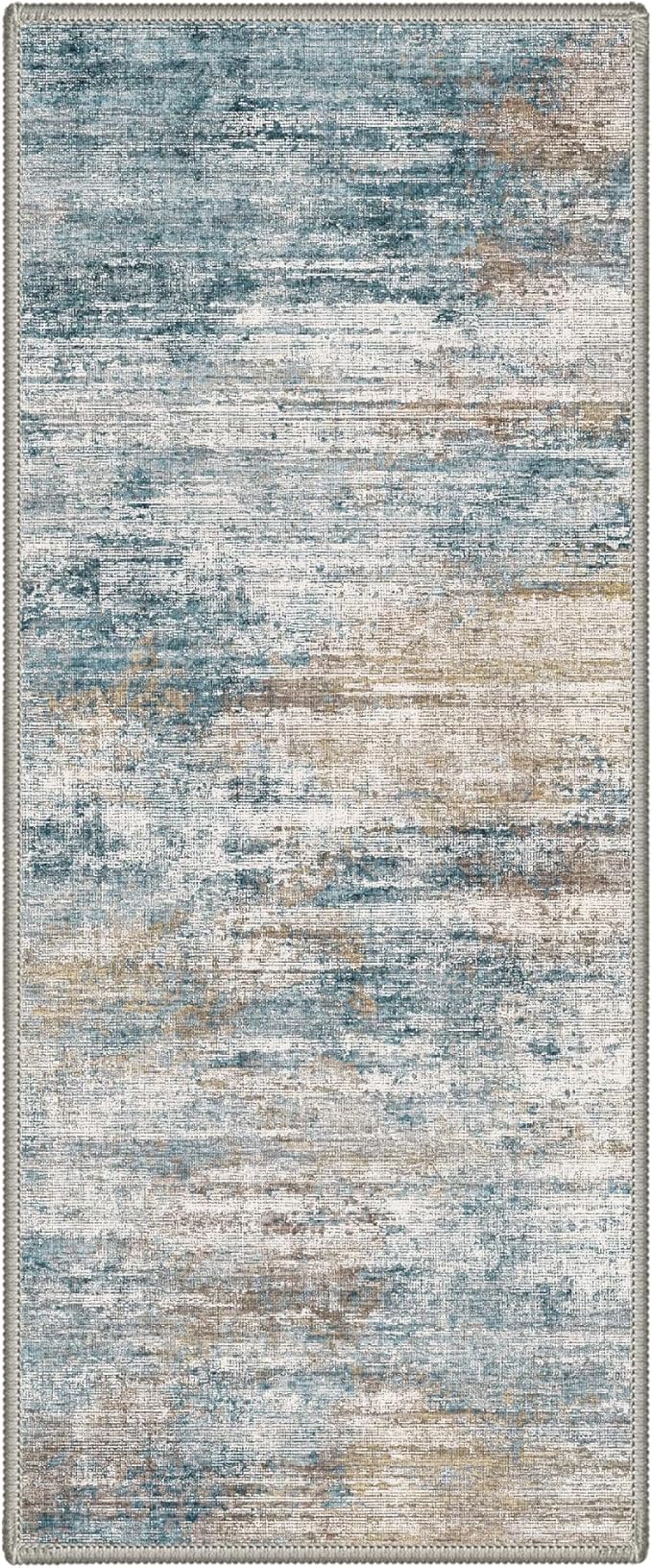 BEIMO Runner Rug for Hallway Kitchen, 2x5 Machine Washable Runners Rug for Entryway, Soft Modern Abstract Throw Rugs, Low Pile Indoor Floor Cover with Non Slip Backing, Teal