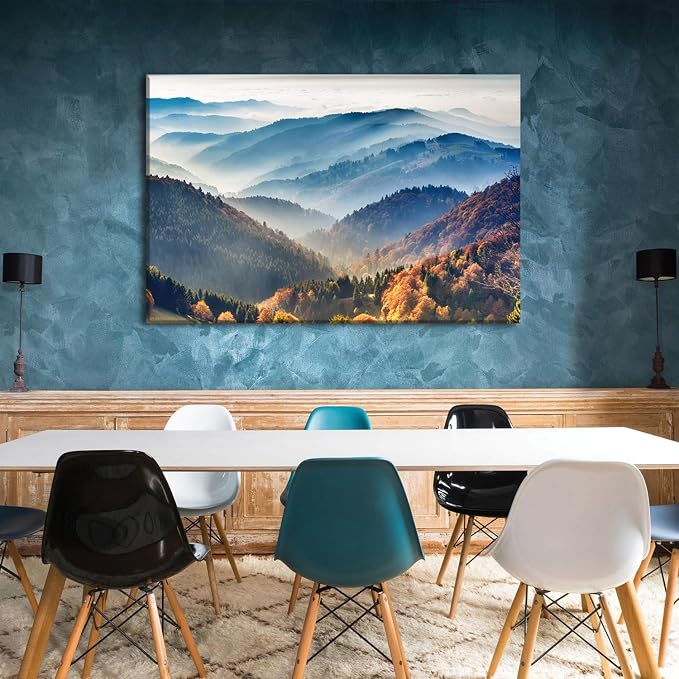 Large Nature Wall Art Great Smoky Mountains Canvas Prints Pictures National Part Foggy Forest Scenery Wall Decor for Living Room Office Misty Landscape Paintings Modern Artwork Home Decorations 32x48"