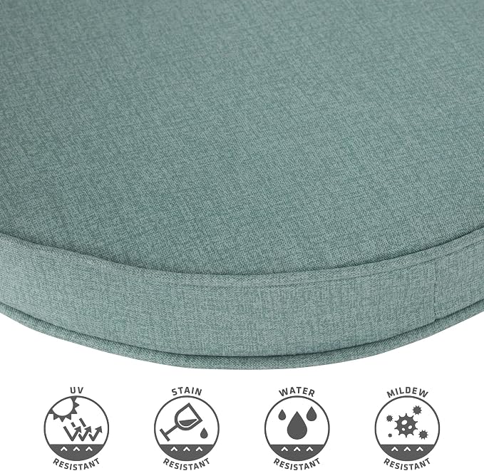 Set of 2 Outdoor 18 inch Round Patio Dining Chair Pads – Comfortable Fiber-Filled Seat Cushions with Ties, Reversible Polyester Fabric, Seaglass