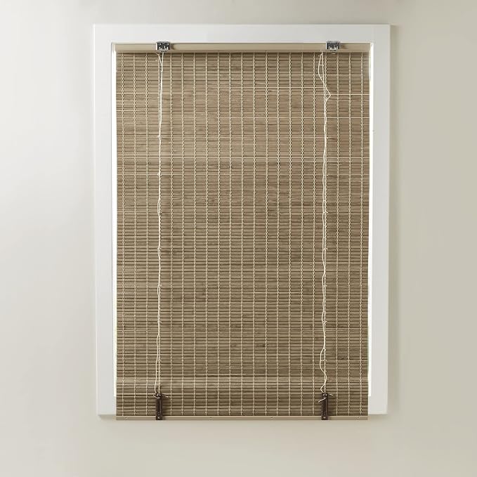 Madison Park Eastfield 100% Bamboo Cordless Roman Shades-Woven Wooden Privacy Panel, Light Filtering Easy Installation Window Blind Treatment, Bedroom, Living Room Decor, 35" W x 64" L, Natural Ash