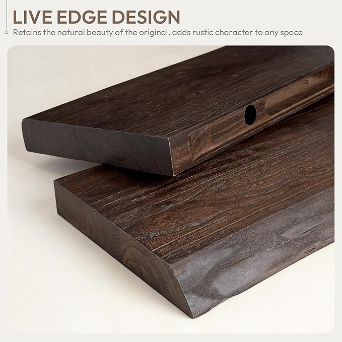 Marsmiles 30 inch Floating Shelves for Wall Elm Wood Live Edge Shelves|Rustic Wall Shelves with Invisible Heavy-Duty Bracket for Bathroom Living Room Kitchen|Walnut, 2 Pack