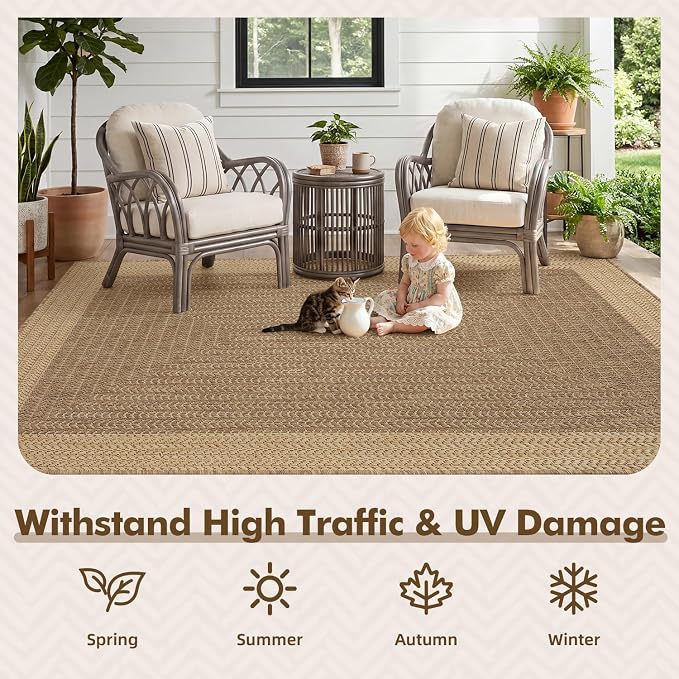 MontVoo-Outdoor Rug-Patio Rug 4x6 ft Polypropylene Indoor Outdoor Rugs Outdoor Carpet for Patio Deck Balcony Porch, Textured Weave, Durable for High Traffic, Fade-Resistant, Modern Neutral Brown