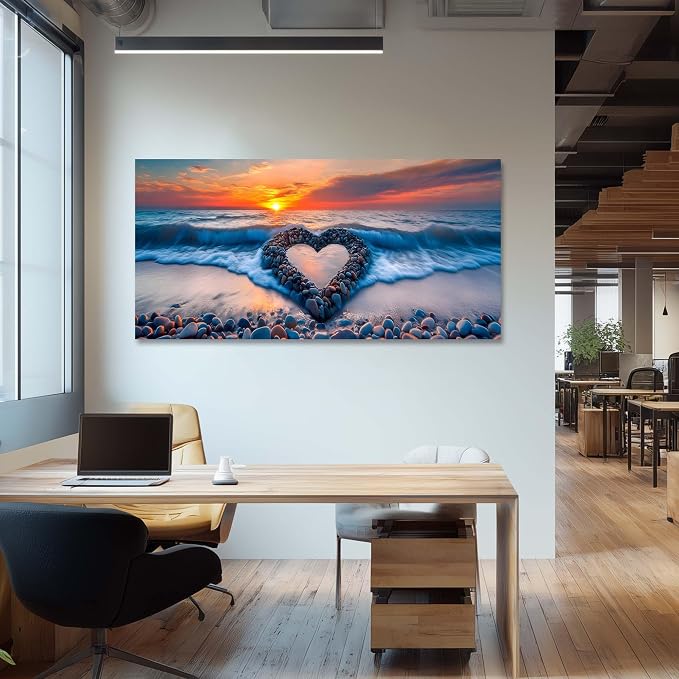 Ggaafet Romantic Love Beach Wall Art for Bedroom Canvas Painting Prints Romance Sunset Blue Sandbeach Art Deco Modern Artwork Office Family Room Decor