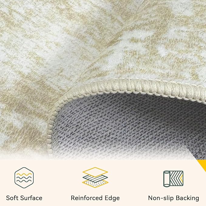 RELEANY Washable Area Rugs 8'x10' Non-Slip Modern Abstract Soft for Living Room Entryway Bedroom Nursery, Print Pattern, Beige Cream Brown