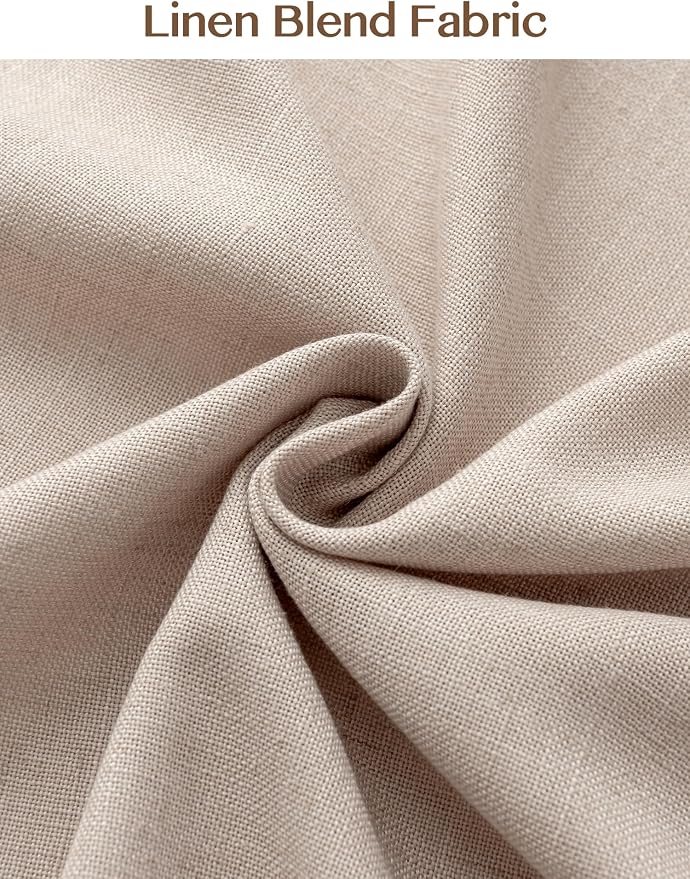 THREE GIRLS Liz Pinch Pleated Linen Curtains Light Filtering Curtains for Living Room, Farmhouse Window Curtains for Bedroom, Modern Drapes with Hooks and Rings, 90 Inches Long, Tapioca, 2 Panels Set
