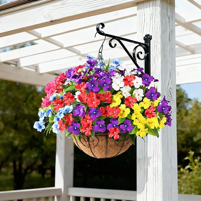 Artificial Impatiens Flowers for Outdoors, 6 Bundles Multicolor Silk Fake Flowers for Spring Summer Decoration, UV Resistant Faux Plants Plastic Bouquet for Home Planter Porch Patio Yard Decor