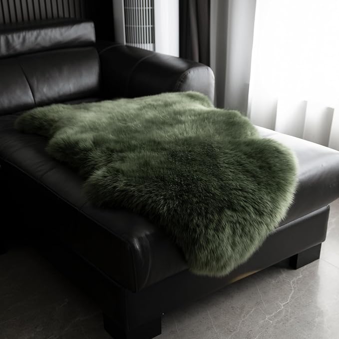 Sheepskin Rug, Fluffy Shaggy Area Rug, Super Soft 24‘’ x 36‘’ Sheepskin Hair Rug, Plush Rug, Decorative Rugs for Bedroom, Children's Room, Living Room (Forest Green, 24" x 36")