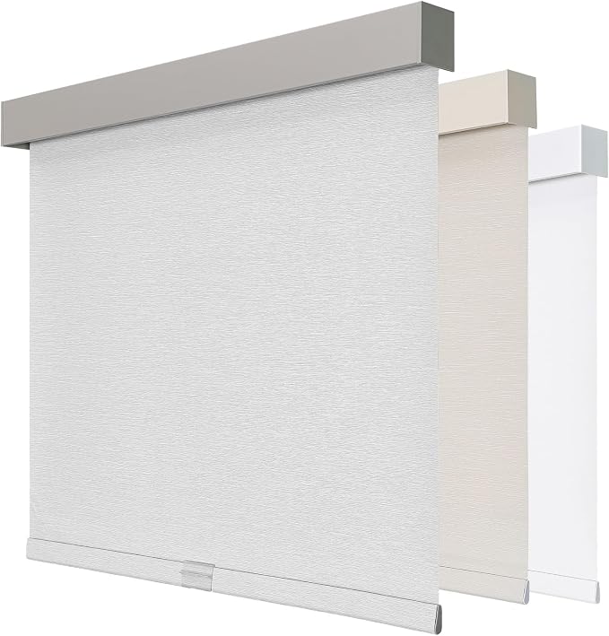 Joydeco 100% Blackout Roller Shades (Pro), Free-Stop Cordless Blinds for Windows, UV Protection, Natural Woven Blinds for Home and Office, Light-Proof Aluminum Cover (Light Grey, Custom Size)