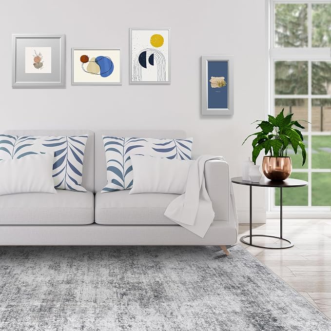 8x10 Area Rugs for Living Room Rug Washable: Modern Large Rug for Dining Room Bedroom Carpet Non Slip 8 by 10 Indoor Abstract Nursery Home Office Grey