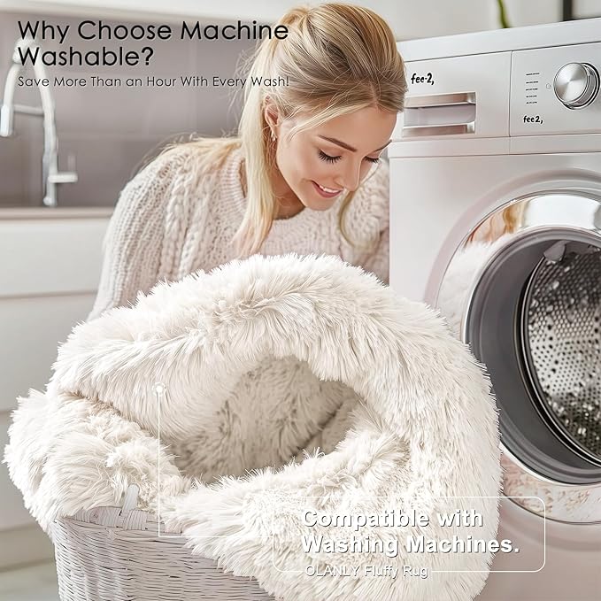 OLANLY 5x12 Machine Washable Large Area Rugs for Living Room, Bedroom, Soft Fluffy Shaggy Bedside Rug, Indoor Floor Carpet for Kids Girls and Boys, Dorms, Nursery, Home Decor Aesthetic, Ivory