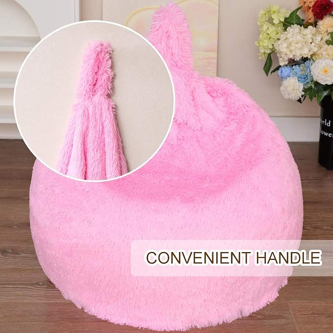 BCU Bean Bag Chairs for Kids and Adults Without Filler (Cover Only) Comfy Plush Fluffy Bean Bag Chair Cover Lazy Sofa Cover for Bedroom Living Room, Snow Pink