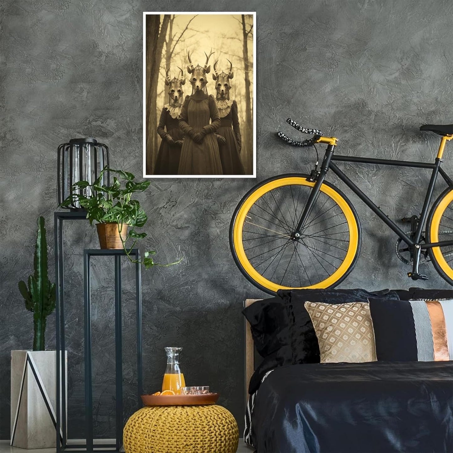 Vintage Horror Skeleton Spooky Three Skull In Occult Forest Posters Canvas Wall Art Poster Gothic Dark Academia Decor Creepy Print Retro Halloween Wall Decor 24X36inch Unframed