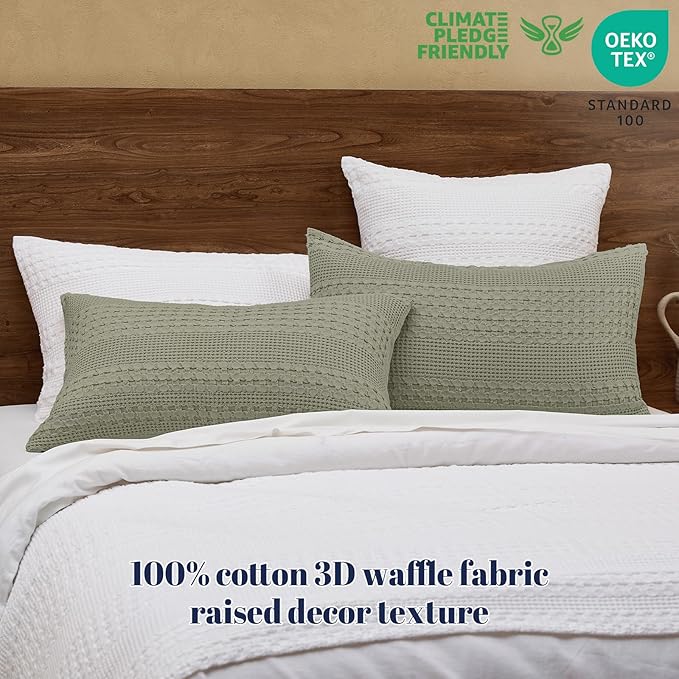 PHF 100% Cotton Waffle Pillow Shams Standard Size, 2 Pack 20" x 26" Soft Skin-Friendly Pillowcases, No Filling, Aesthetic Woven and Breathable Waffle Weave Pillow Case Covers for Bed, Dusty Sage