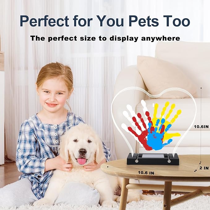 Bixinyo Family Handprint Kit with Light, Baby Hand and Footprint Kit, DIY Craft Keepsake, Family Gifts for Mom, New Parents, Mother's Day, Adoption, Baby Shower Gifts for Boys & Girls (Heart, Black)