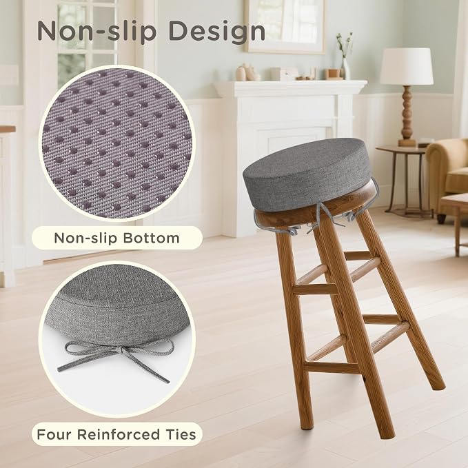 Bar Stool Cushions Round 3" Thick Round Seat Cushions for Chairs 2 Pack Non Slip Bistro Chair Pads with Machine Washable Cover (12 Inch, Light Grey)