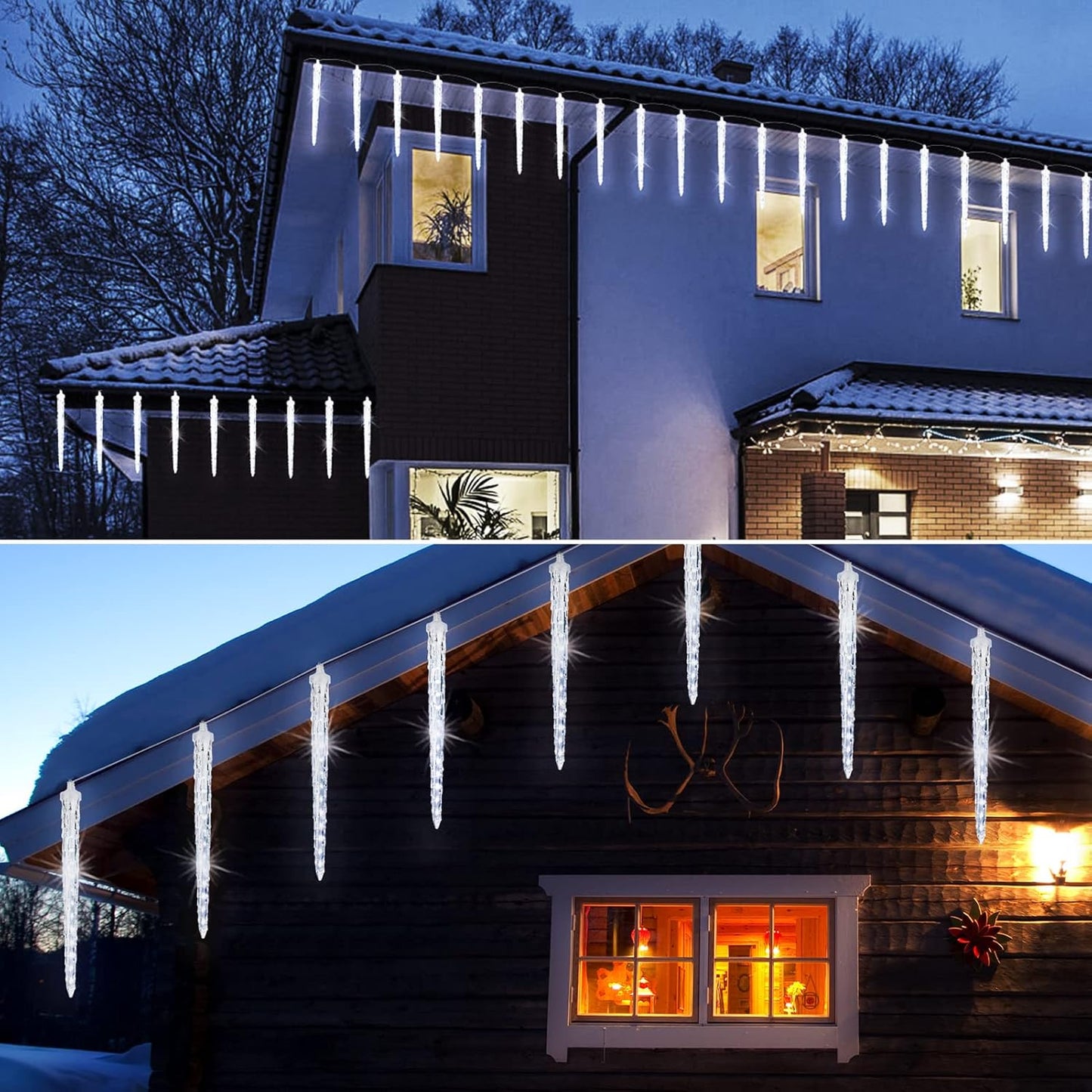 Christmas Icicle Lights Outdoor, 10Ft Meteor Shower Lights with 10 Ice Shaped Tube, Snowfall Shooting Star Light Effect, Falling Crystal Christmas Decorations for House Eave Roofline, Cool White