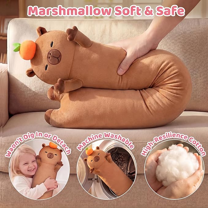 Mewaii Long Capybara Plush 5 Sizes, 120% Extra Filling Giant Plushness Kids Body Pillow, Kawaii Cute Capybara Stuffed Animals Plushies, Big Long Body Pillow Cat Plush Gift for Girls 44”