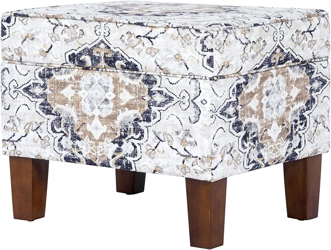 HomePop 22" Modern Rectangular Storage Ottoman - Antiqued Ebony Cream