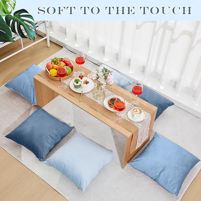 Berlune 6 Pcs Velvet Throw Pillow Covers 18" x 18" Decorative Cushion Cases Soft Pillowcase for Graduation Coquette Party Accessories Couch Sofa Bed Chair Home Decor, No Inserts (Blue Series)