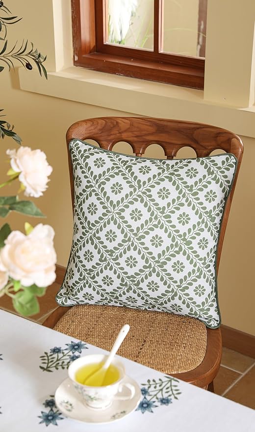 ISAENNE Designer Vintage Linen Throw Pillow Cover,18"x18"-Mosella C | French Elegant Square Decor Pillow Cover,Concealed Zipper Design,Floral Pattern,Sofa,Bedroom,Living Room,Lounge Chairs