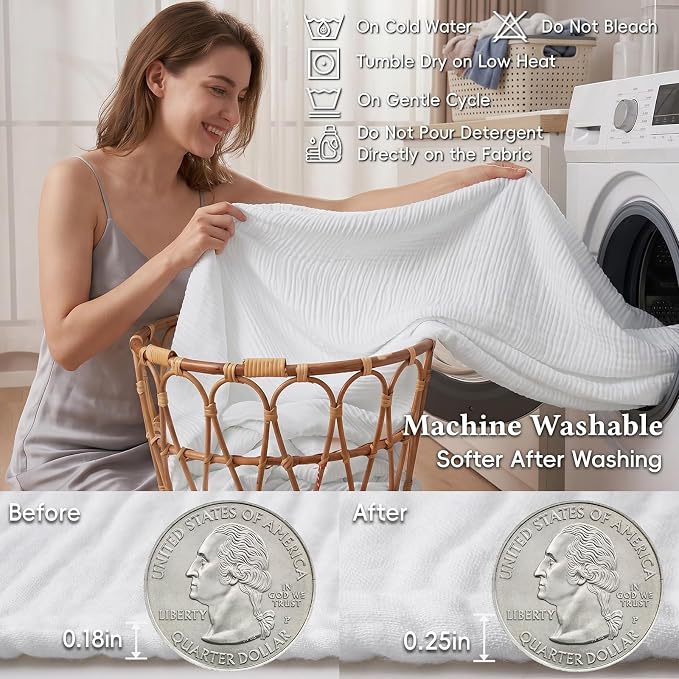 David's Home Soft Muslin Blanket Throw Size for Adults, 60% Rayon 40% Cotton, Breathable Lightweight Cooling Blanket for Hot Sleepers, 4-Layer Cozy Gauze for Bed, 50"x60", White