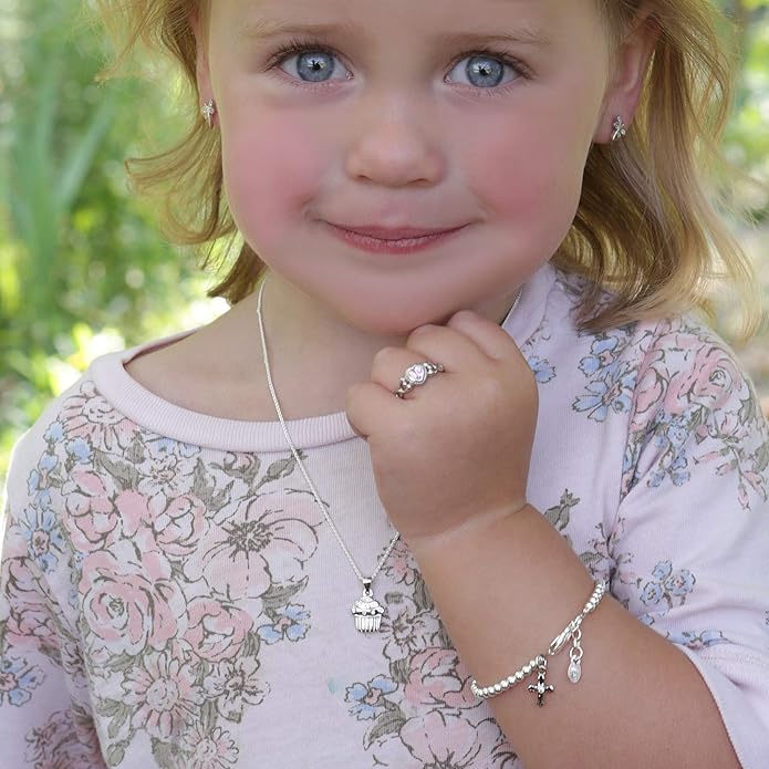 Cherished Moments Girl's 14K Gold-plated Stackable Bracelet with Cross Charm for Girls Baptism, Christening, First Communion and Keepsake Gift