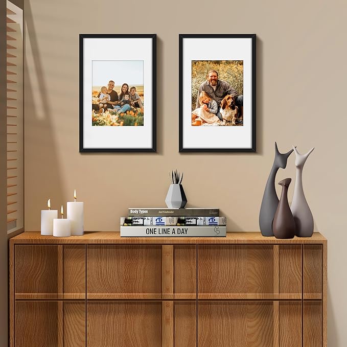 Picrit 10x16 Picture Frame Set of 12, Display 8x10 with Mat or 10x16 without Mat, Photo Frames for Wall Mounting or Table Top Display, Black