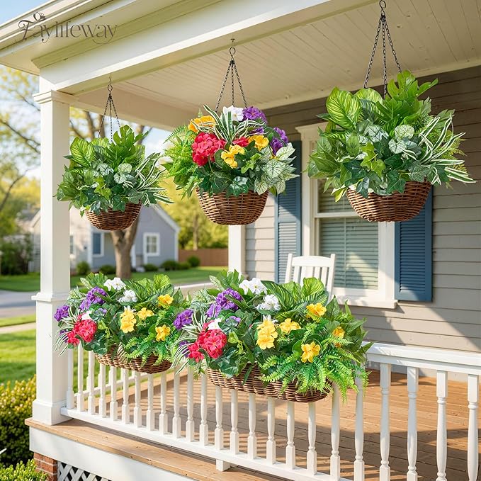 30 Bundles Artificial Plants Outdoor, UV Resistant Faux Greenery Stems with Flowers Shrubs for Planters Front Porch Outside Garden Window Box Patio Yard Decor